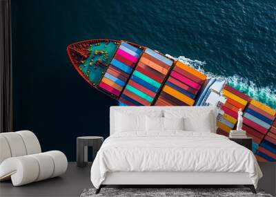 Cargo ship with containers, international trade, global shipping efficiency Wall mural