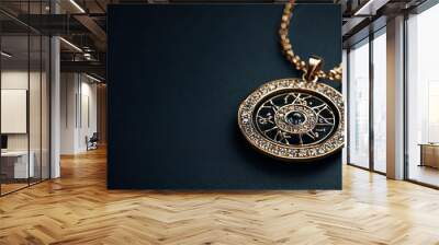 Zodiac-themed jewelry design on a dark background, elegant and mystical aesthetic Wall mural