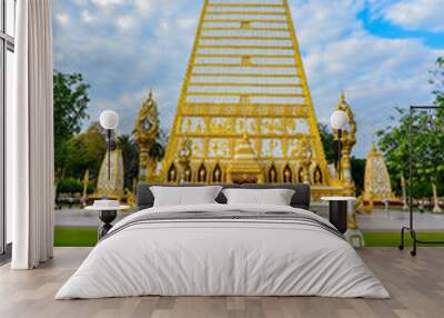 A Buddhist temple with traditional Thai art pattern, Wall mural