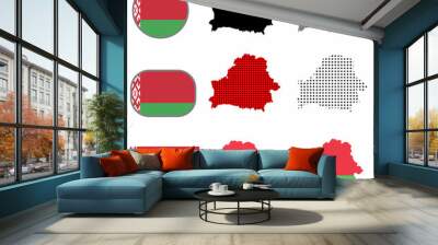 Belarus country vector set with flag, black silhouette and polka dots Wall mural