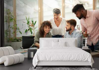 Young adult businesswoman presenting work to coworkers Wall mural