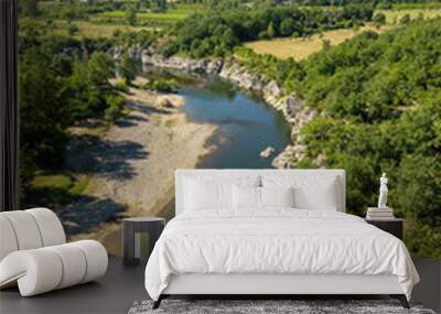 Beautiful view of the river Ardeche, framed by forests and gorges at 