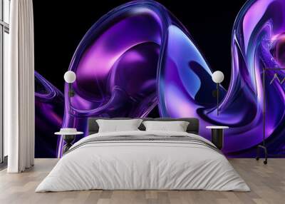 Digital 3D fluid shape with purple and blue gradient on dark background. Abstract art illustration. Wall mural