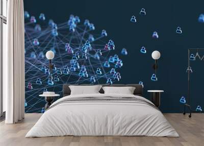 abstract network of connecting people Wall mural