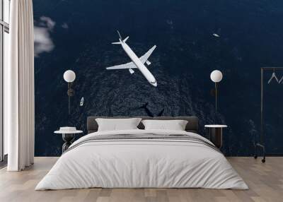 airplane flies over a sea Wall mural