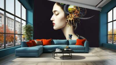 female surrealistic portrait with insects and bones Wall mural