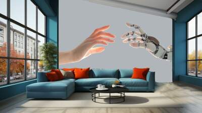 hands of a robot and a man tend to one another Wall mural