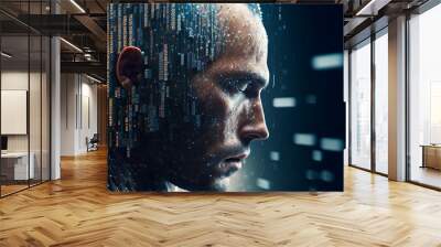 human head in digital data stream Wall mural