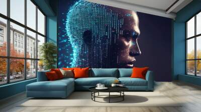 human head in digital data stream Wall mural