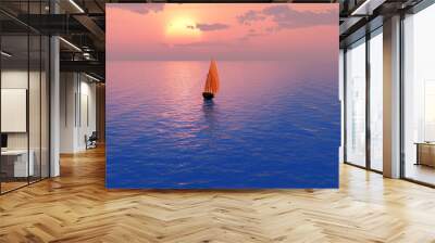 sailing ship at sunset Wall mural