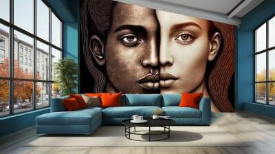 two faces united in one, Generative AI Wall mural