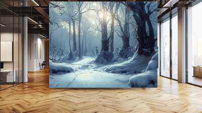 winter forest on christmas eve Wall mural