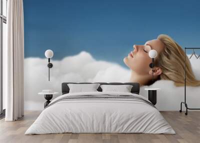 woman sleeping on a cloud, Generative AI Wall mural