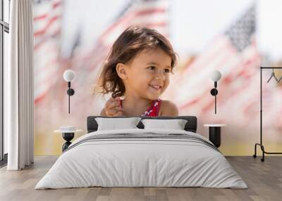 Happy toddler girl celebrating the Fourth of July in the park, childhood memories and Independence Day concept Wall mural