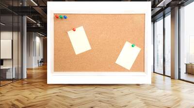 Cork board with post it and push pins and wooden frame on white background with clipping path Wall mural