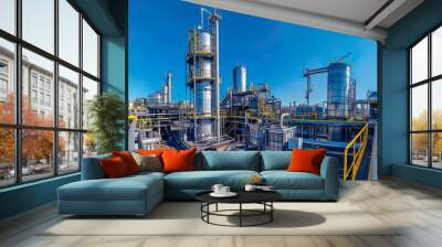 A panoramic view of a modern chemical processing plant with industrial equipment Wall mural