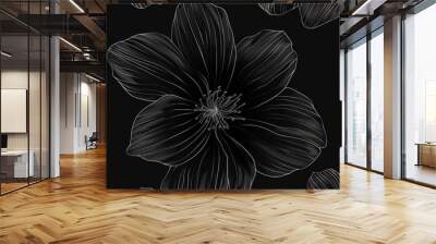 Black flower pattern line sketch style background Wall mural