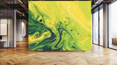 Centralize artistic illustration flowing liquid acid yellow and green background Wall mural