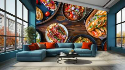 Contemporary tapas spread featuring innovative interpretations of traditional Spanish dishes Wall mural