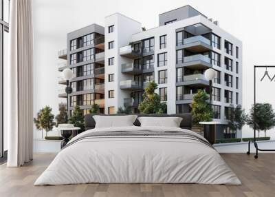 New modern monolithic residential apartment buildings on isolated white background Wall mural