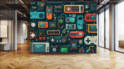 Retro Gaming Nostalgia: A Pixelated Celebration of Gaming History Wall mural