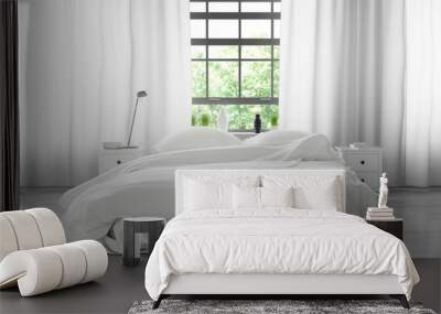 Bed with soft clean white linen and pillows Wall mural