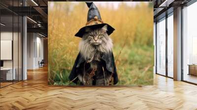 Cat in halloween witch costume outdoor Wall mural