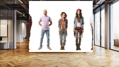 Collection, a bundle of diverse young people isolated on transparent white background Wall mural