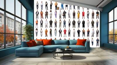 Collection mega bundle of various people workers men and women isolated cut-out on transparent white Wall mural