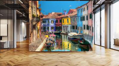 Colorful houses and canal on Burano island, near Venice, Italy. Wall mural