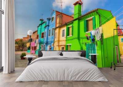 colorful houses on burano island, near venice, italy Wall mural