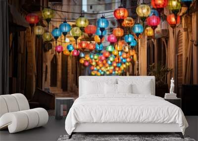 colorful Ramadan lanterns decorating a Middle Eastern street Wall mural