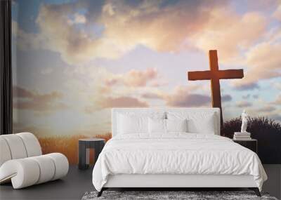 Cross at sunset religion and faith Wall mural