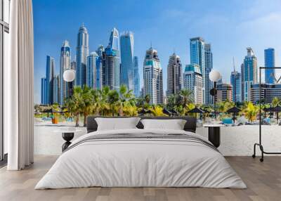 Dubai jumeirah beach with marina skyscrapers in UAE Wall mural