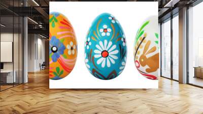 Hand painted Easter eggs isolated on white. Spring patterns Wall mural