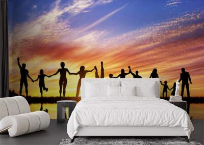 Happy group of diverse people, friends, family together Wall mural