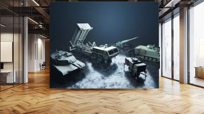 Heavy military weapon, vehicles and artillery such as tank, air defense Wall mural