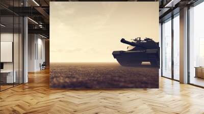 Military tank in combat on the field Wall mural