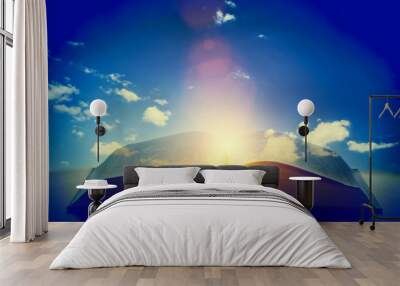 Open old book, light from the sky, heaven. Education, religion concept Wall mural