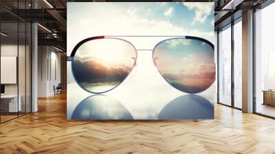 Polarized sunglasses on sunny sky UV protection Wall mural