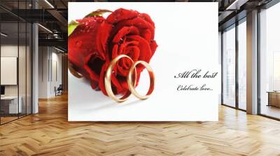 Red rose and wedding ring Wall mural