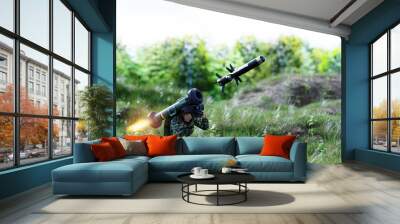 Soldier firing anti-tank missile at war Wall mural