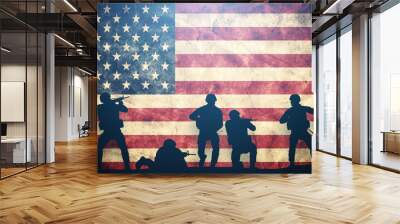 soldiers in assault on usa flag. american army, military Wall mural