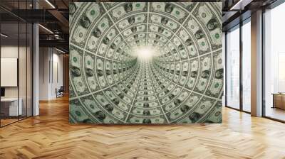 Tunnel of money, dollars towards light Wall mural