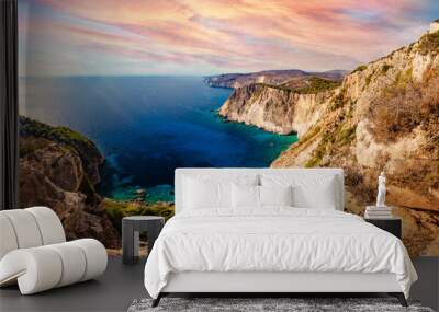 Zakynthos in Greece, Keri cliffs and Ionian sea at sunset Wall mural