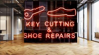 Key cutting & shoe repairs neon sign Wall mural