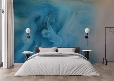 Color smoke texture. Paint water mix. Defocused blue mist cloud floating flow dreamlike abstract art background with copy space. Wall mural