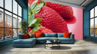 Fresh strawberries with green leaves Wall mural