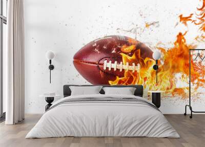 american footbal lball with bright flame flying on white background Wall mural