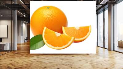 Collection orange slice. Orange isolated on white background. Orange fruit clipping path. Orange macro studio photo Wall mural